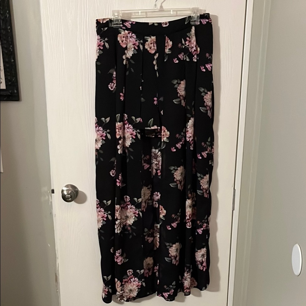 Floral Black Long Skort